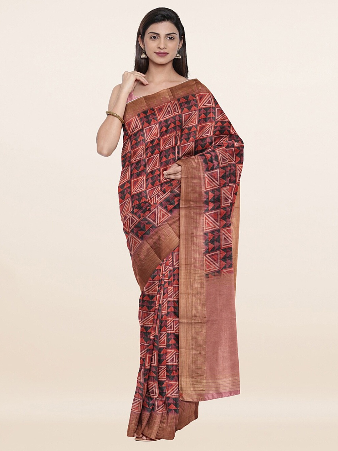 

Pothys Black & Brown Printed Art Silk Saree