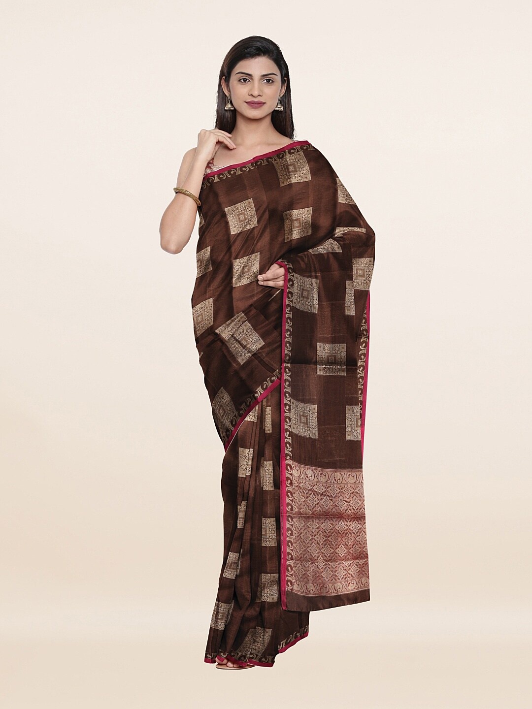 

Pothys Women Brown & Gold-Toned Zari Art Silk Saree