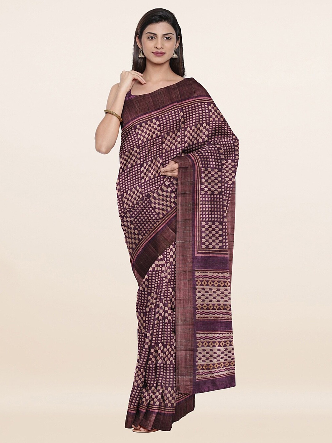 

Pothys Purple & Cream-Coloured Art Silk Saree