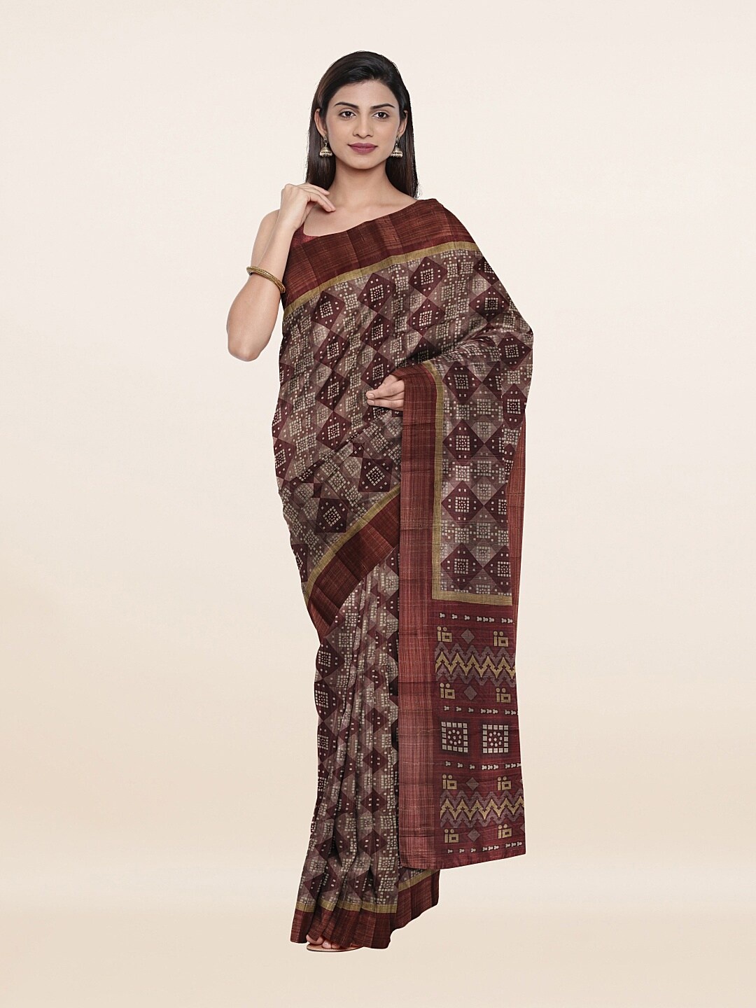 

Pothys Brown & White Zari Art Silk Saree