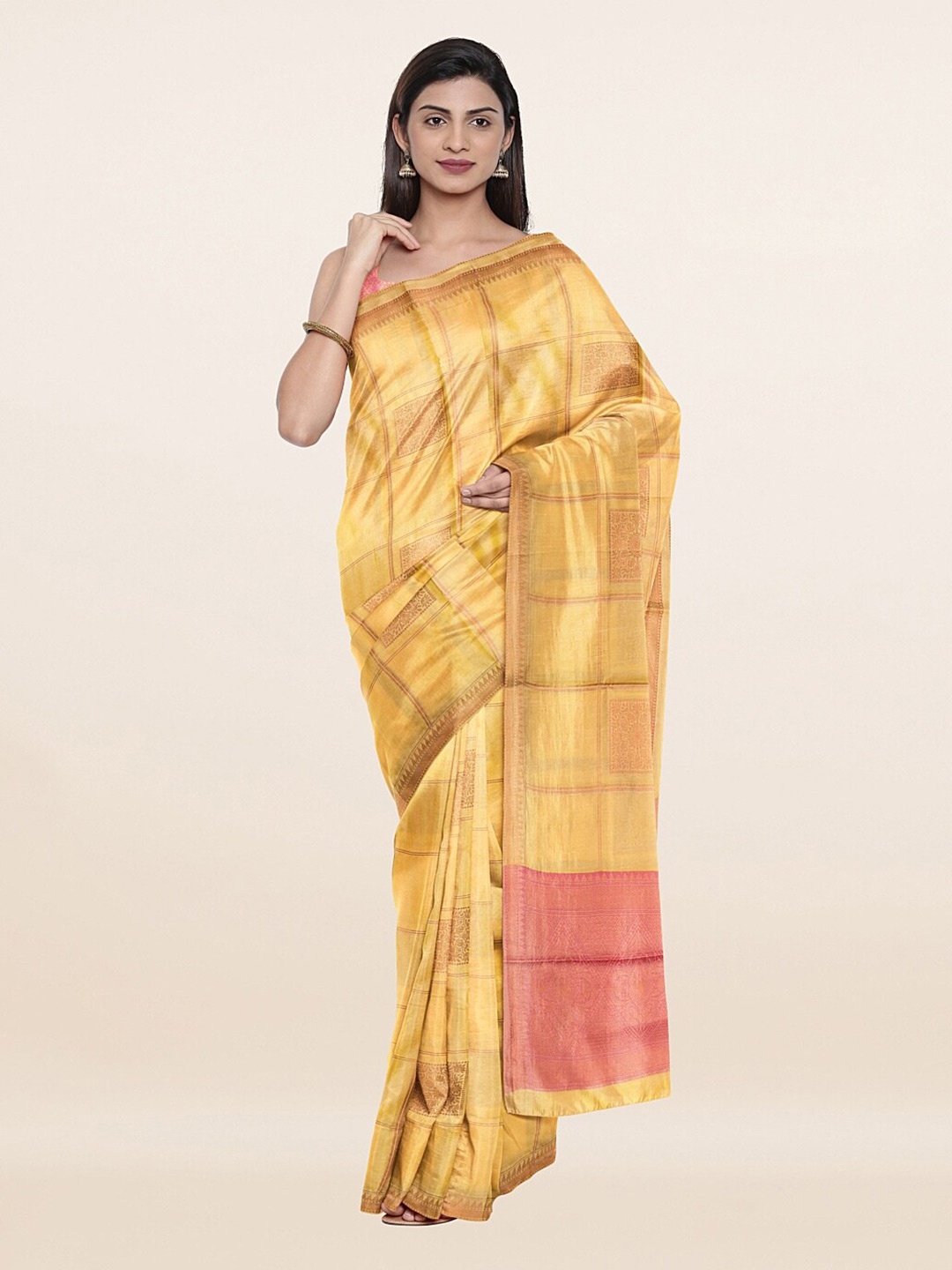 

Pothys Yellow & Pink Woven Design Zari Art Silk Saree