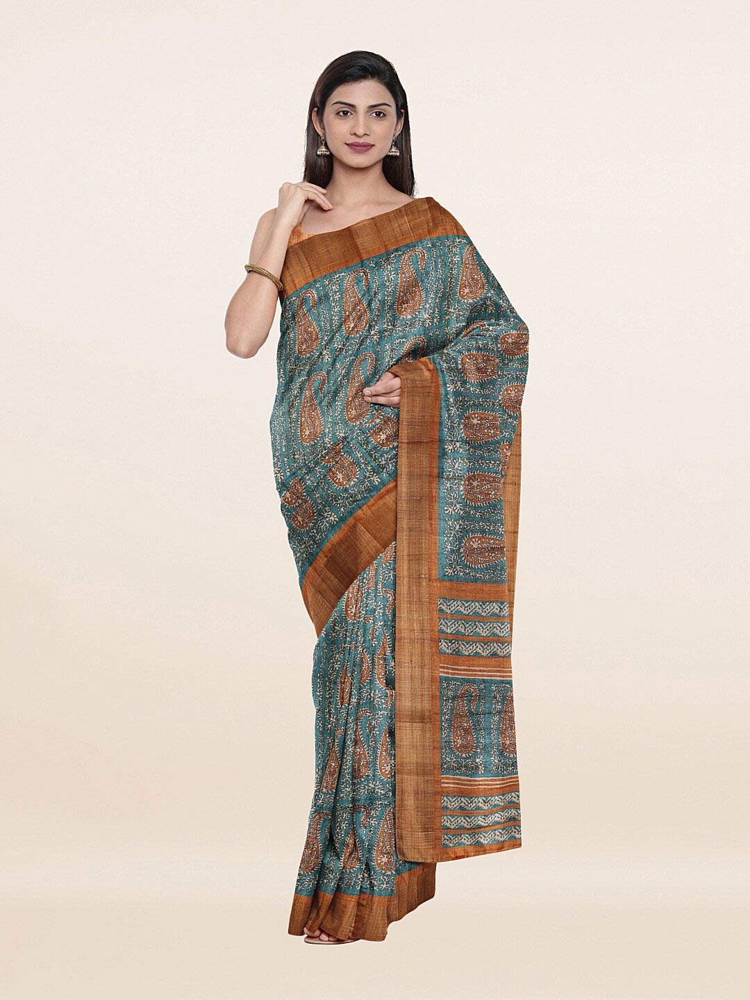 

Pothys Blue & Gold-Toned Ethnic Motifs Zari Art Silk Saree