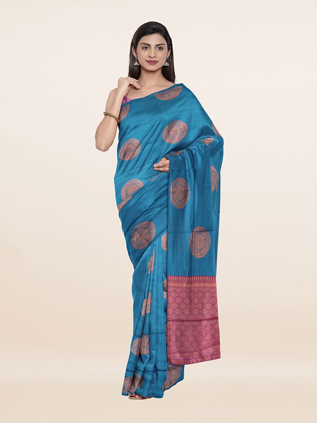 

Pothys Blue & Copper-Toned Woven Design Art Silk Saree