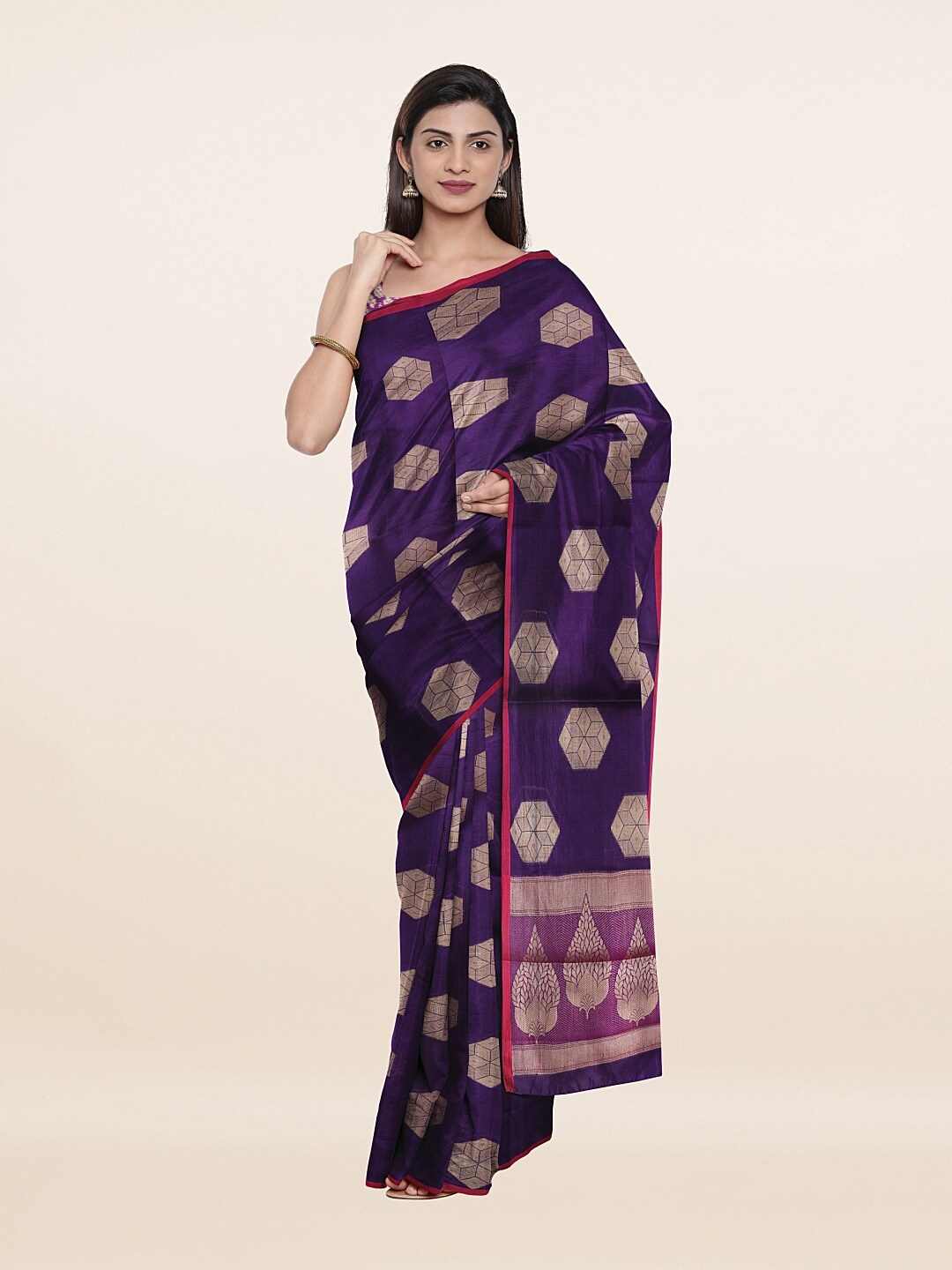 

Pothys Blue & Purple Woven Design Art Silk Banarasi Saree