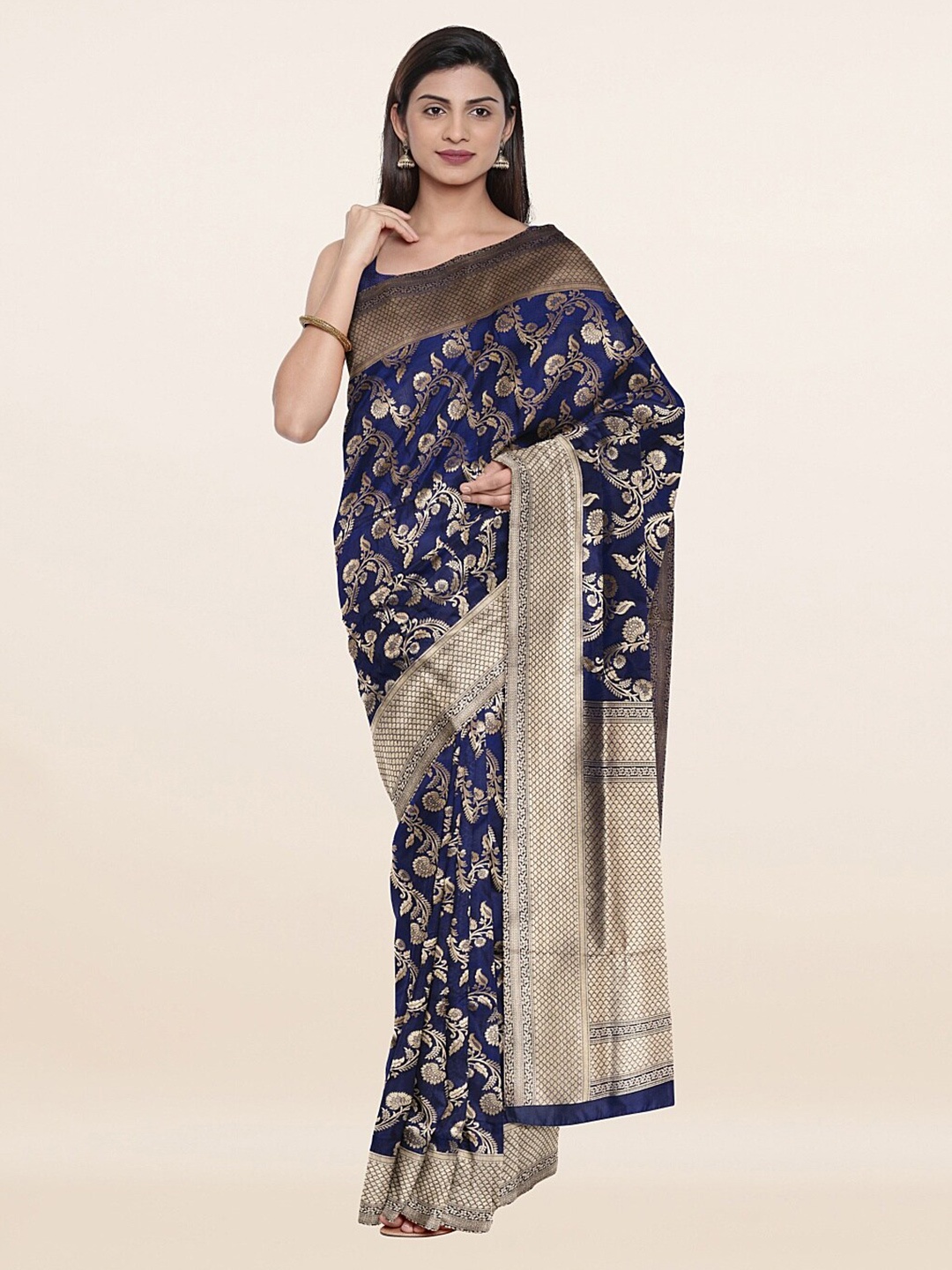 

Pothys Blue & Gold-Toned Woven Design Zari Art Silk Saree