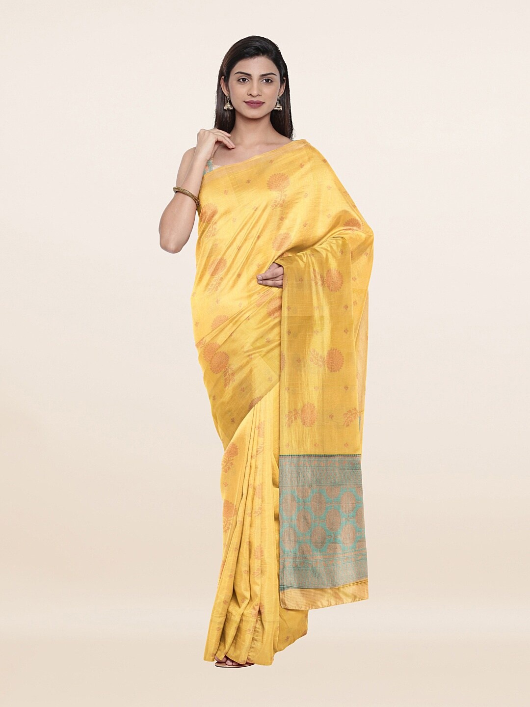 

Pothys Yellow & Green Woven Design Art Silk Saree