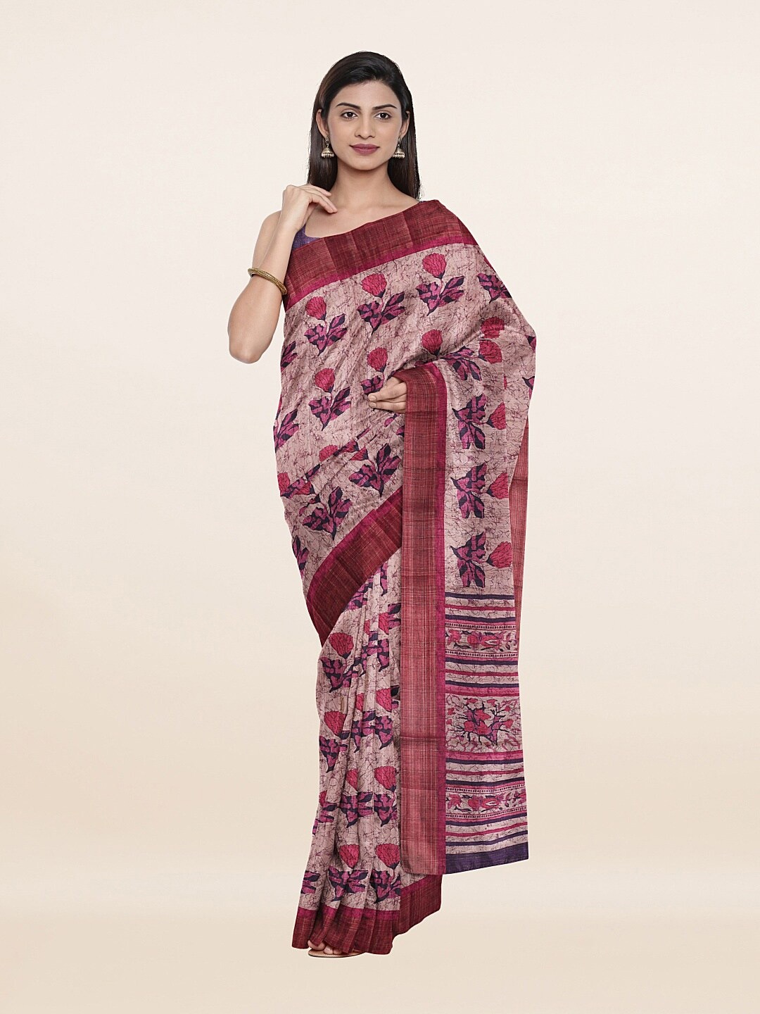 

Pothys Maroon & Pink Floral Zari Art Silk Saree