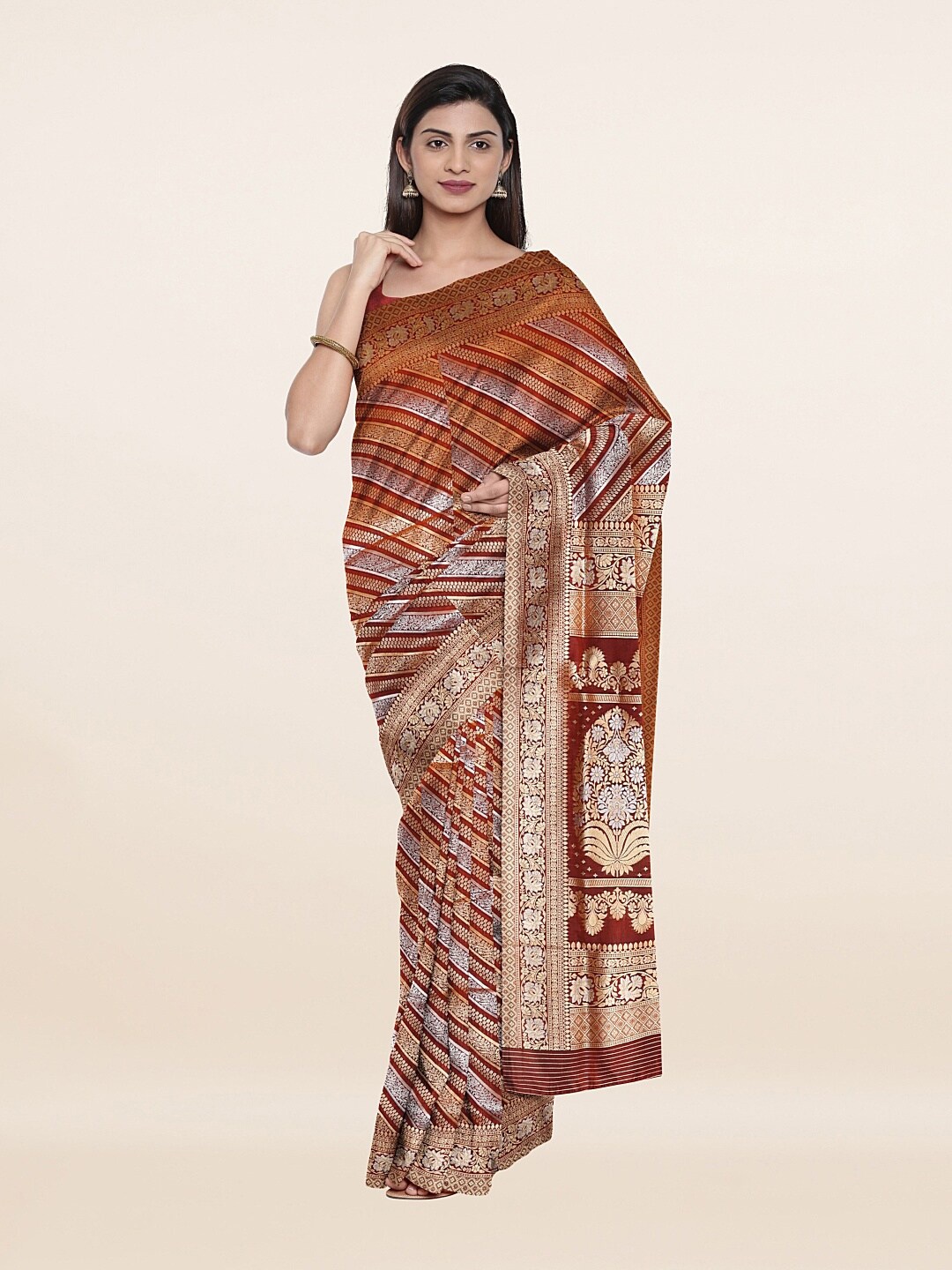 

Pothys Women Maroon & Silver-Toned Woven Design Zari Art Silk Saree