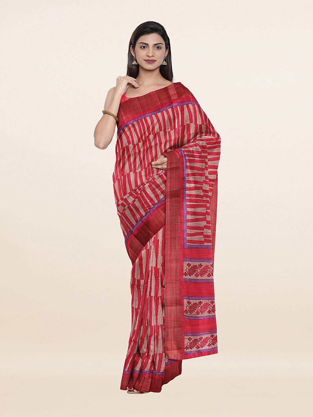 

Pothys Pink & Gold-Toned Zari Art Silk Saree