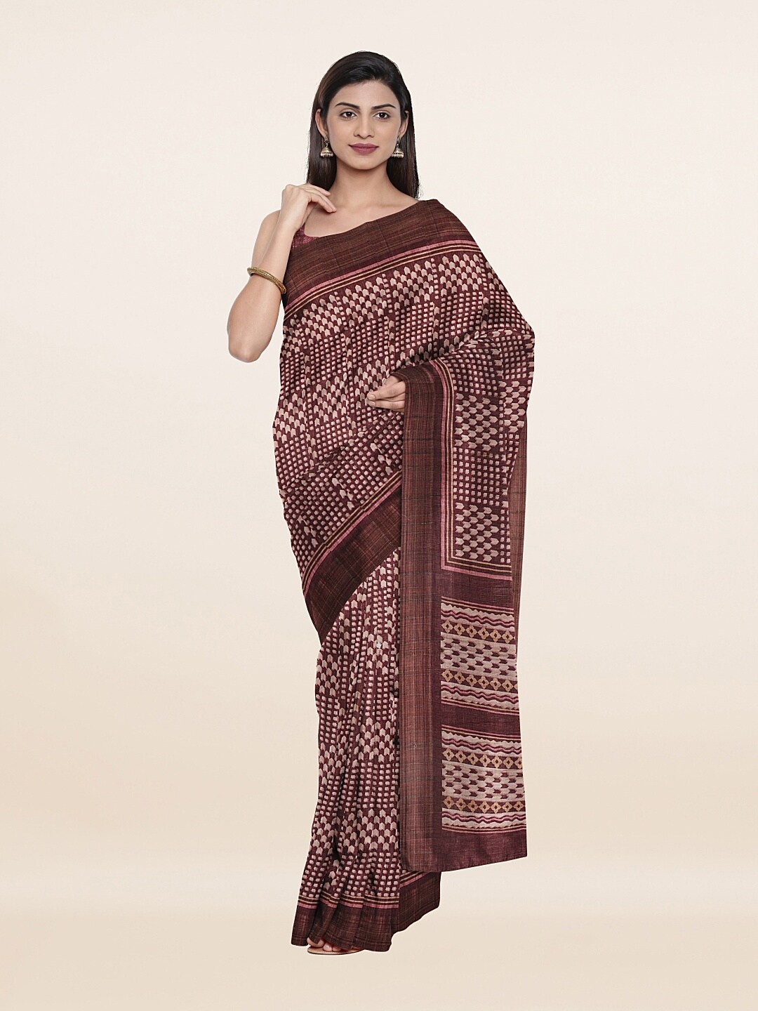 

Pothys Brown & Cream Printed Art Silk Saree