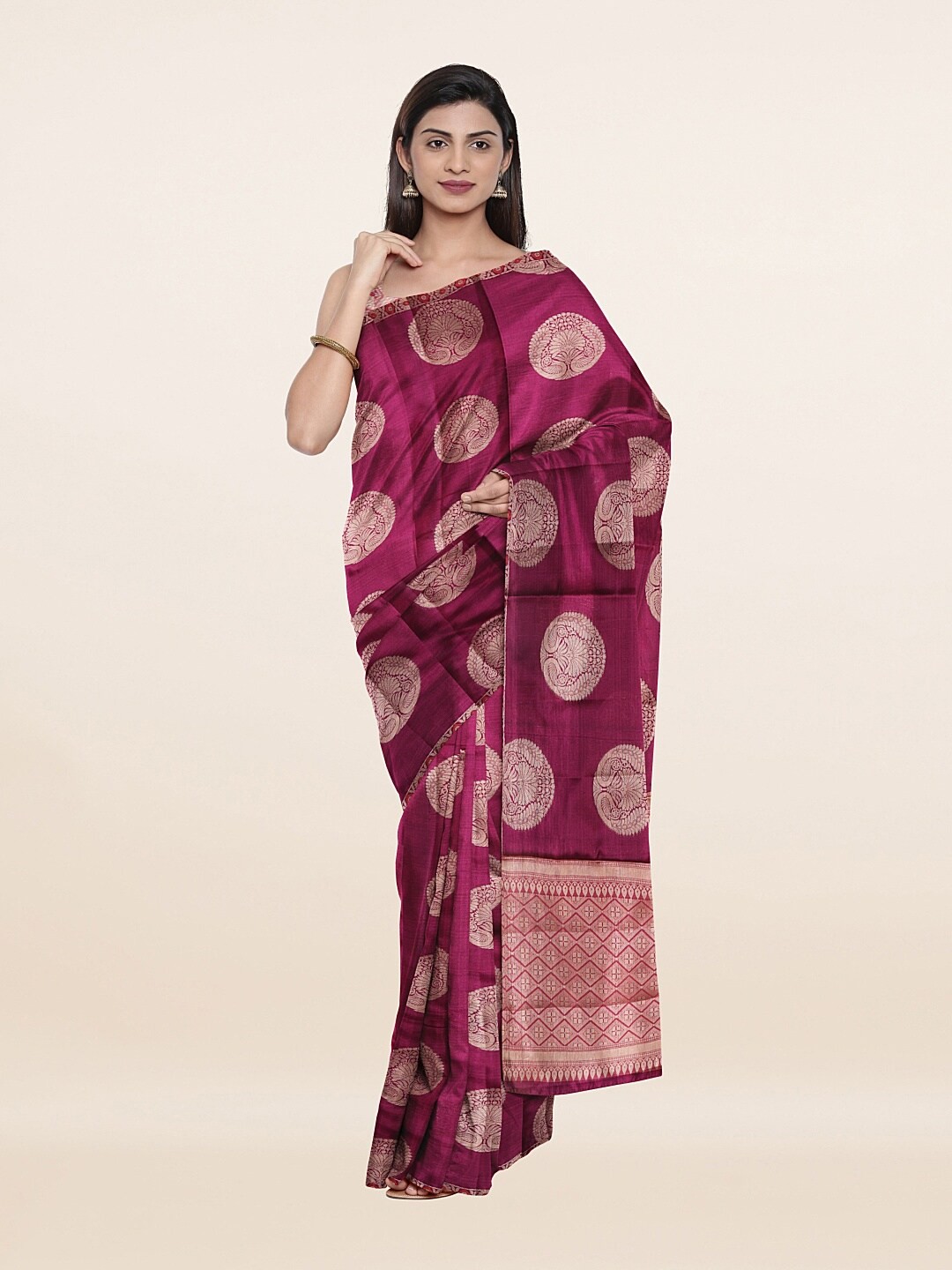 

Pothys Purple & Gold-Toned Woven Design Zari Art Silk Saree