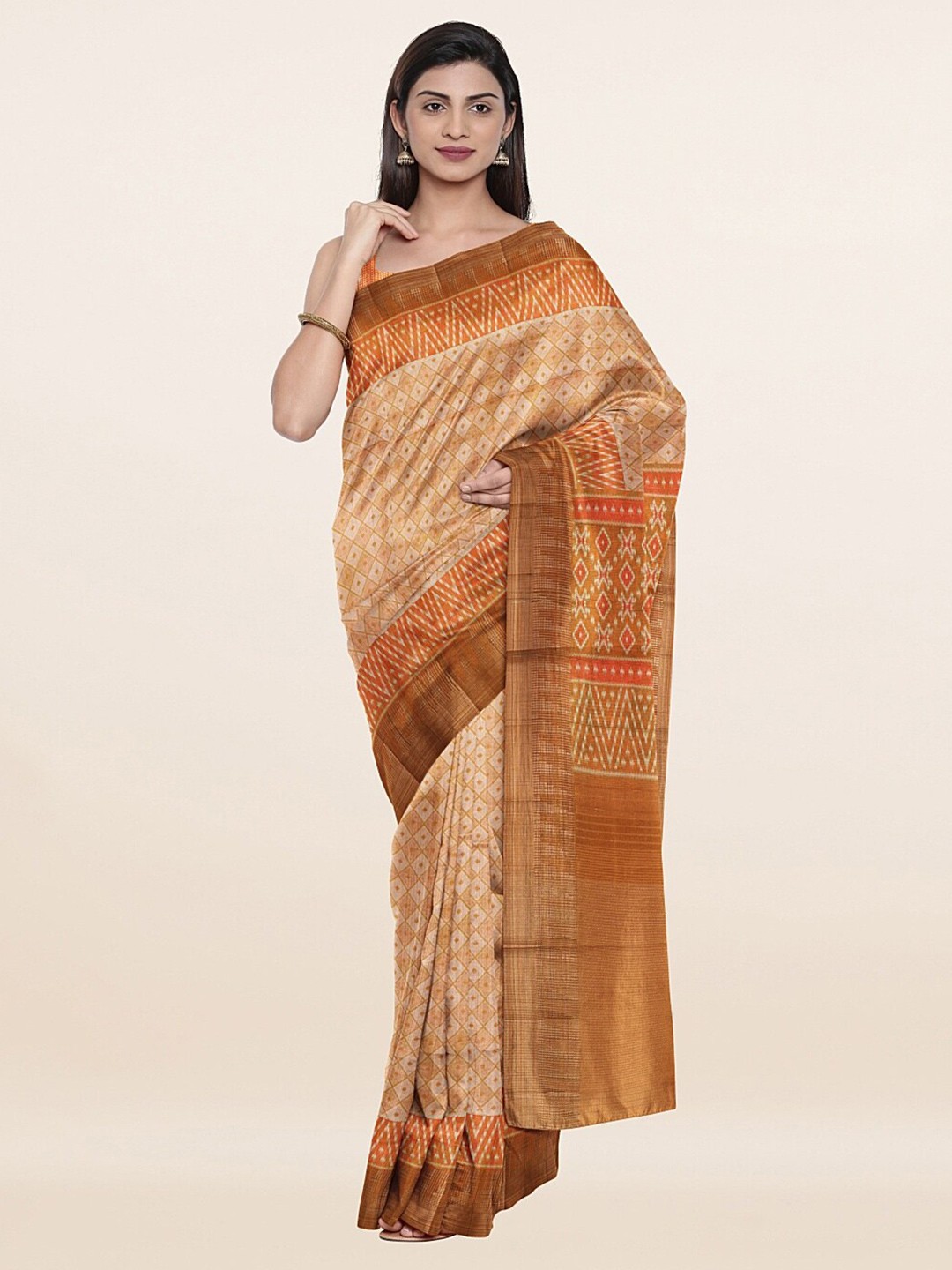 

Pothys Orange & Copper-Toned Zari Art Silk Saree
