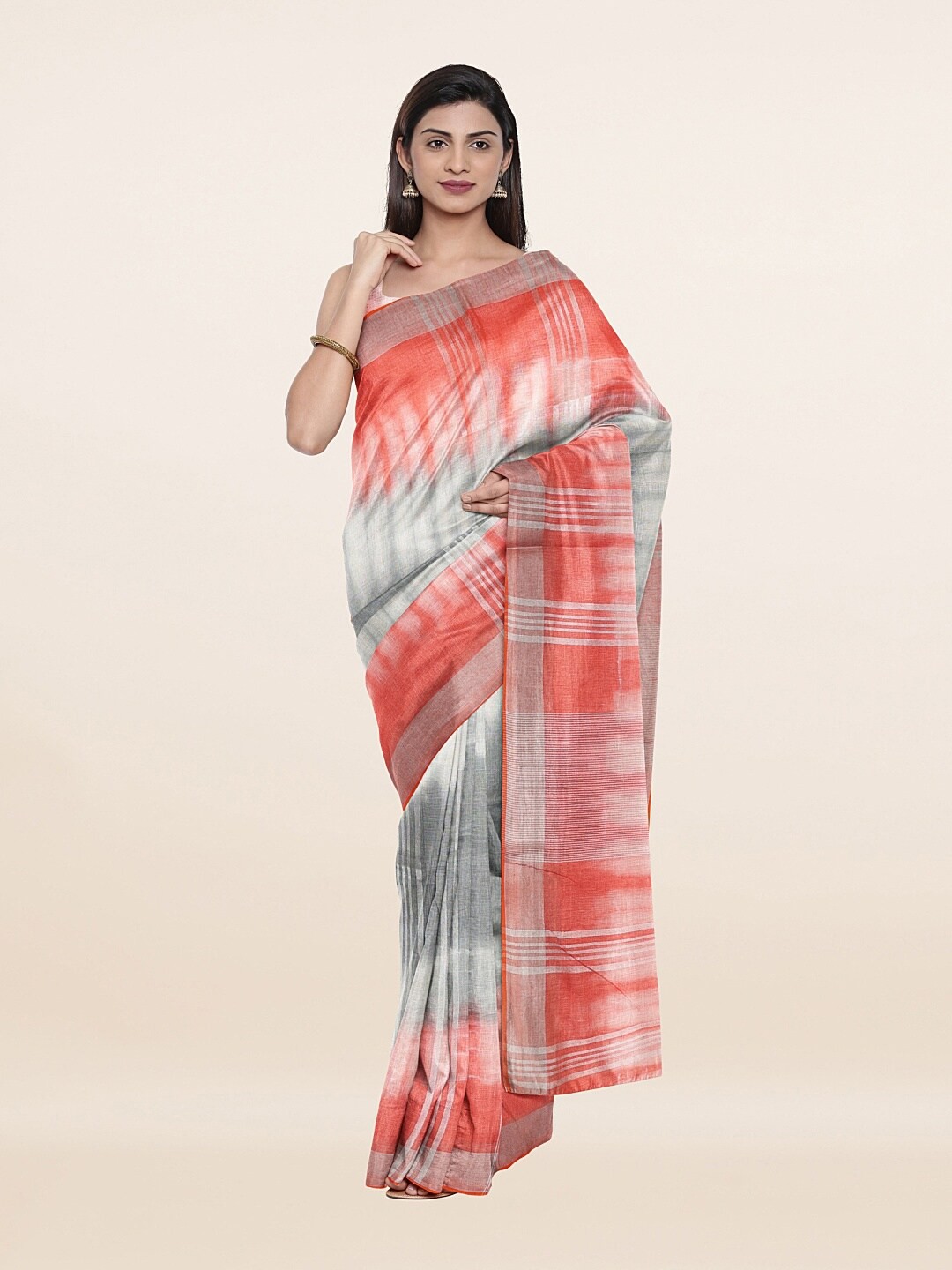 

Pothys Women Grey & Pink Tie and Dye Pure Linen Saree