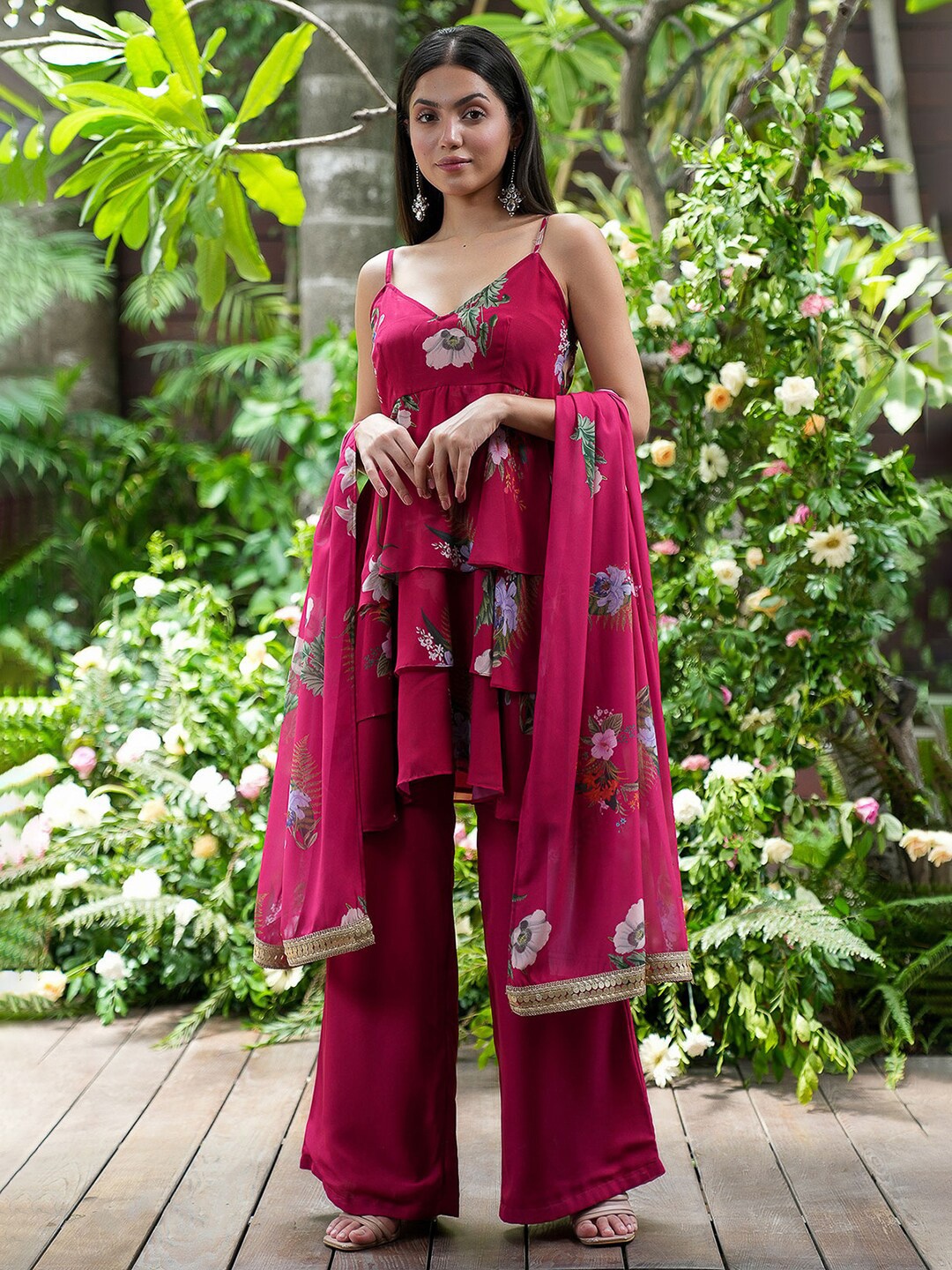 

Alaya By Stage3 Women Pink & Green Printed Dupatta
