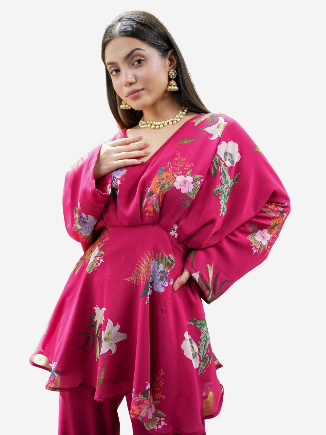 

Alaya By Stage3 Women Red Floral Print Georgette Empire Longline Top