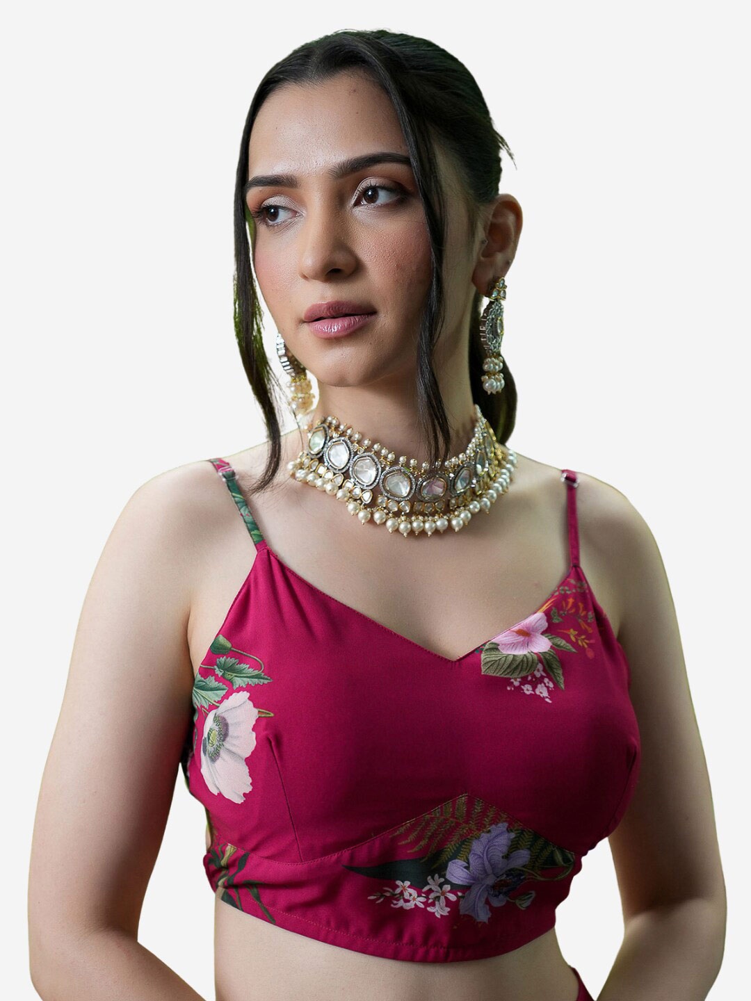 

Alaya By Stage3 Red Floral Print Georgette Styled Back Crop Top