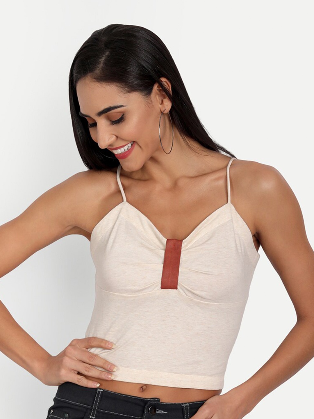 

ESSQUE Women Beige Bralette Crop Top