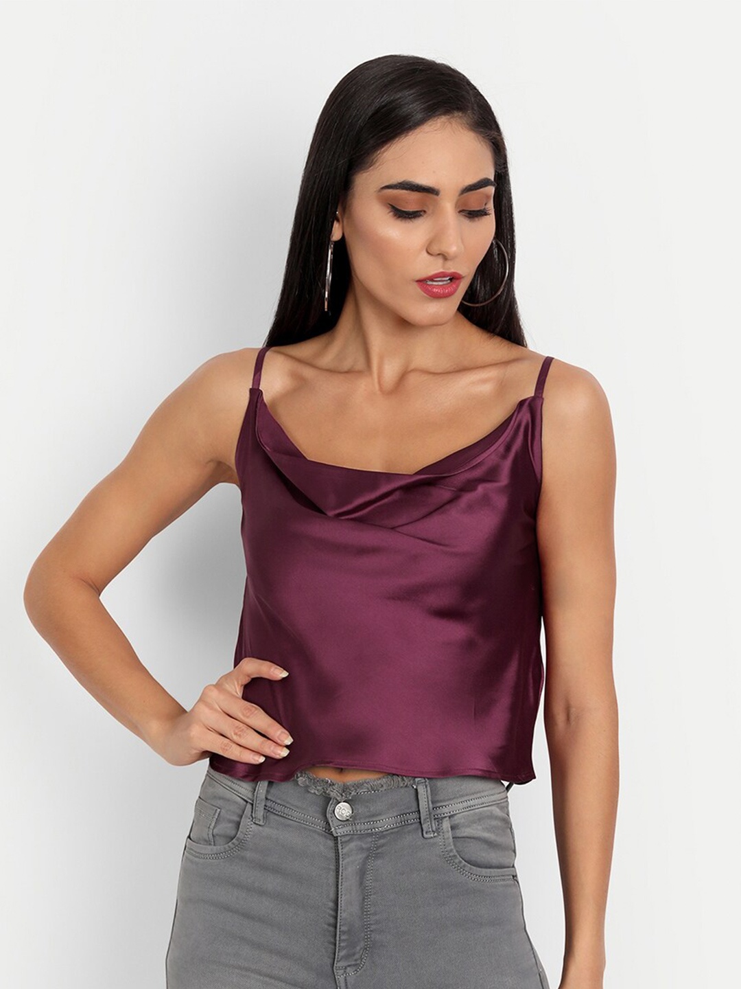 

ESSQUE Women Maroon Cowl Neck Top