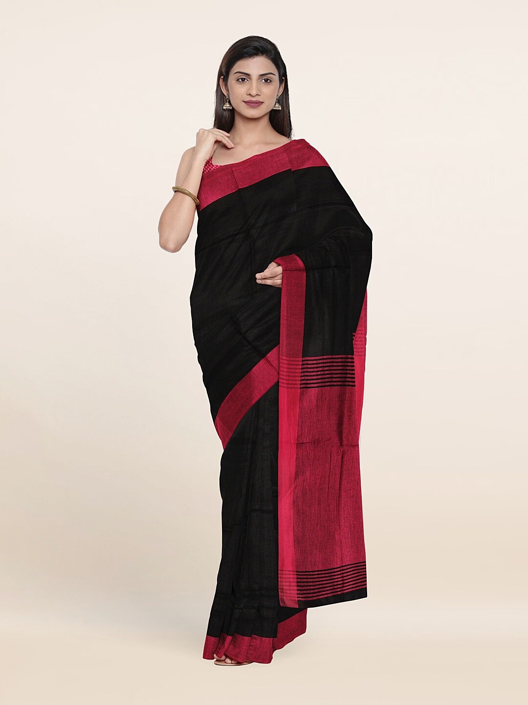 

Pothys Black & Pink Linen Blend Saree