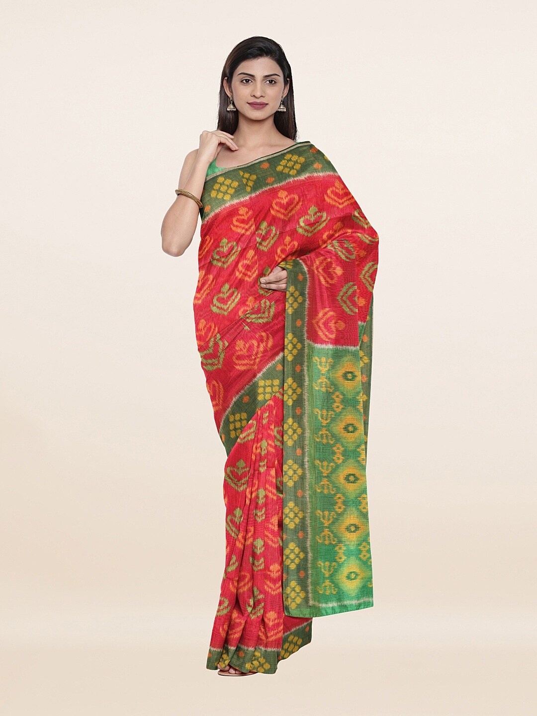 

Pothys Pink & Green Art Silk Saree