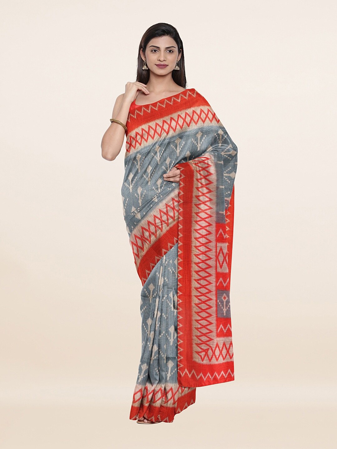 

Pothys Grey & Red Zari Art Silk Saree