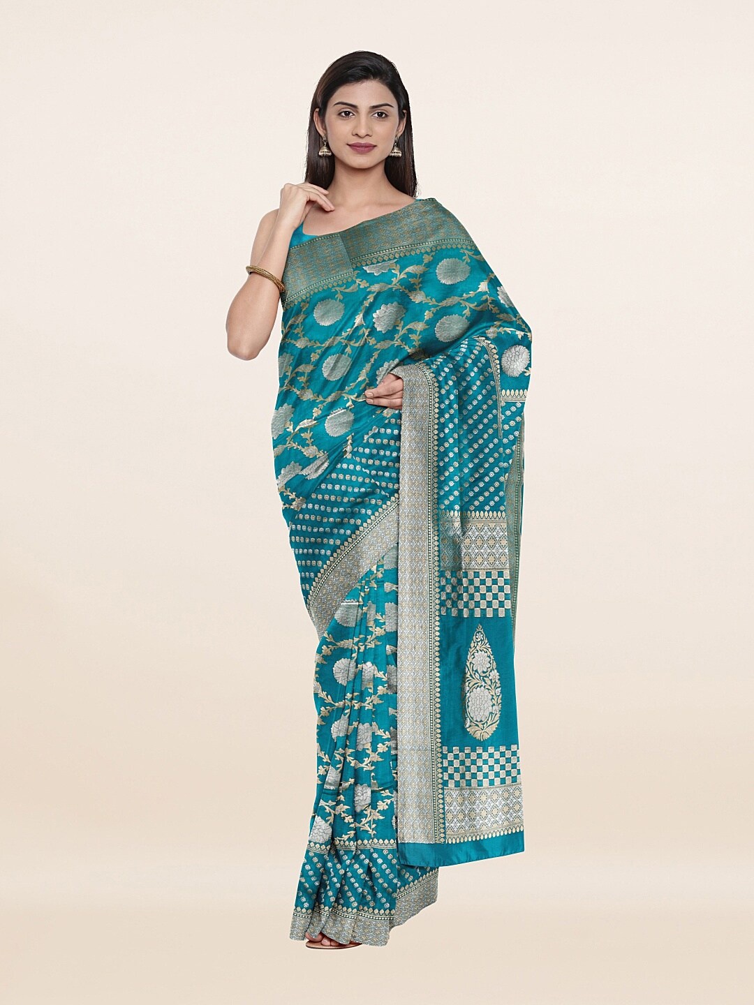

Pothys Blue & Silver-Toned Woven Design Zari Art Silk Saree