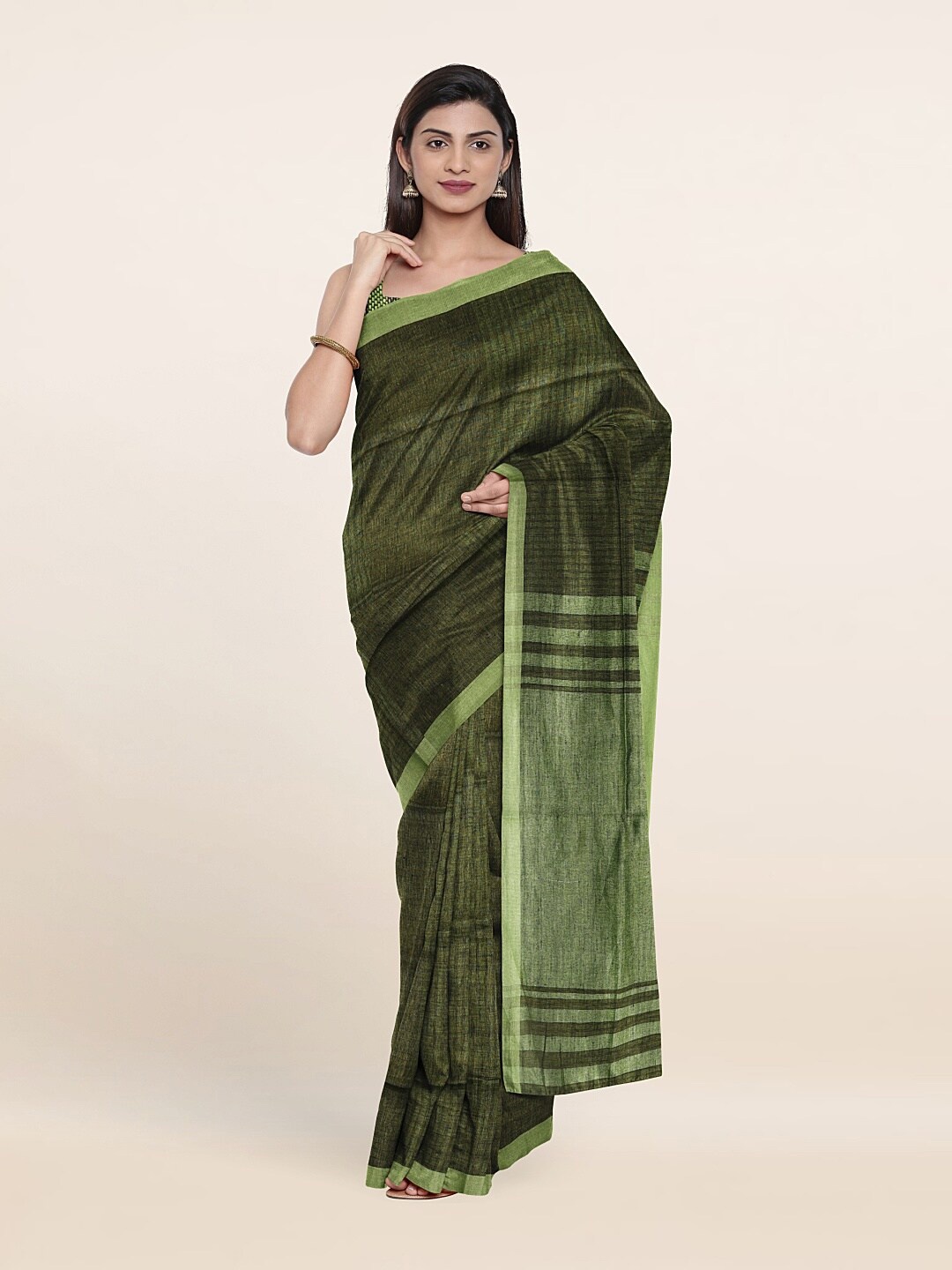 

Pothys Green Linen Blend Saree