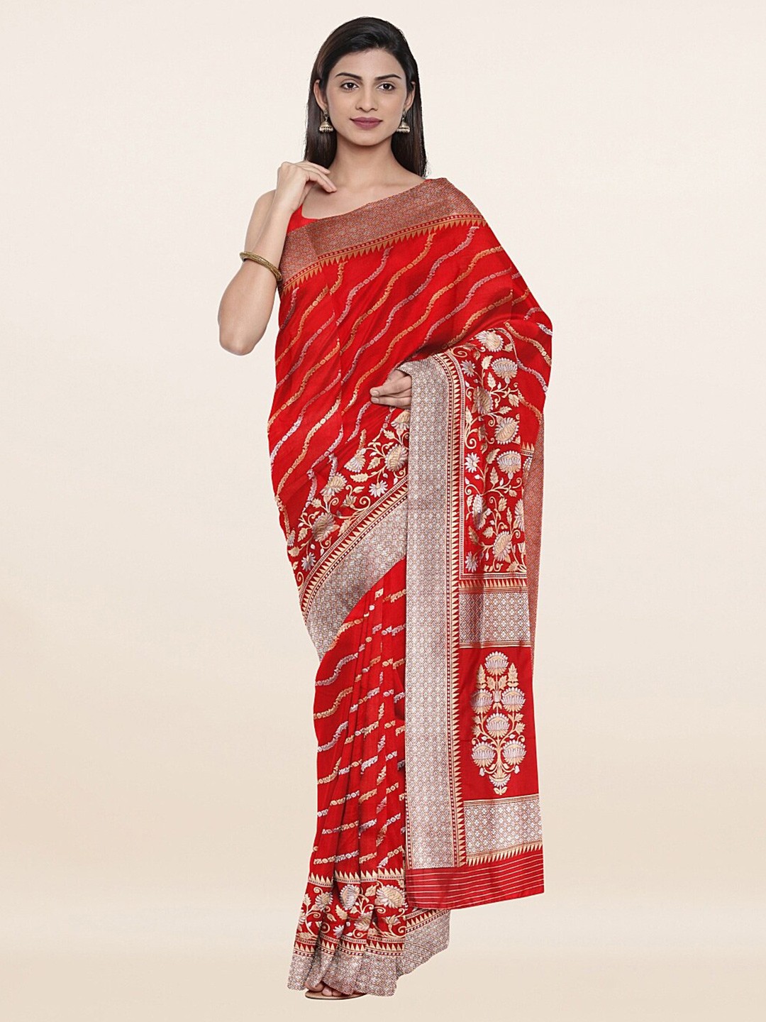 

Pothys Red & Gold-Toned Woven Design Zari Art Silk Saree
