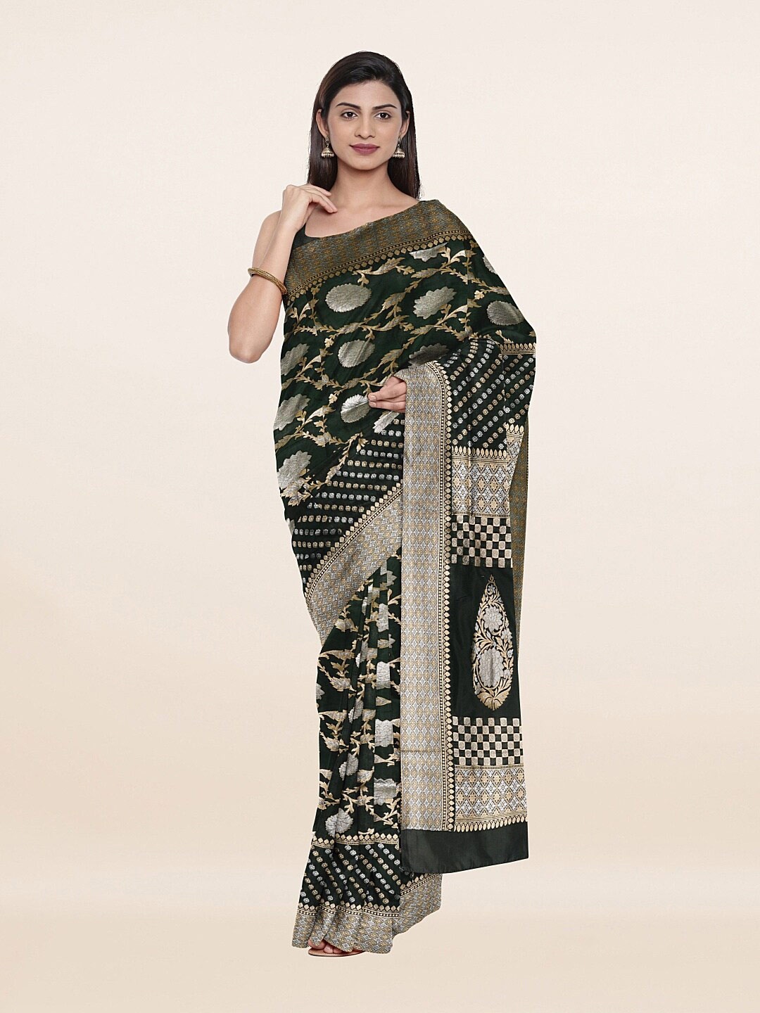 

Pothys Green & Gold-Toned Woven Design Zari Art Silk Saree