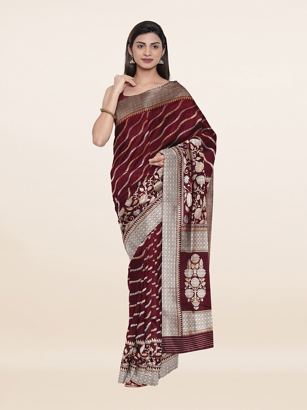 

Pothys Brown & Gold-Toned Woven Design Zari Art Silk Saree