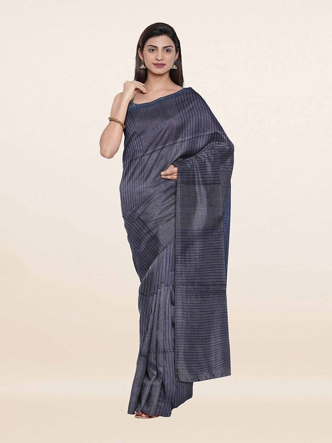 

Pothys Women Blue & Black Pothys Art Tusser Art Silk Saree