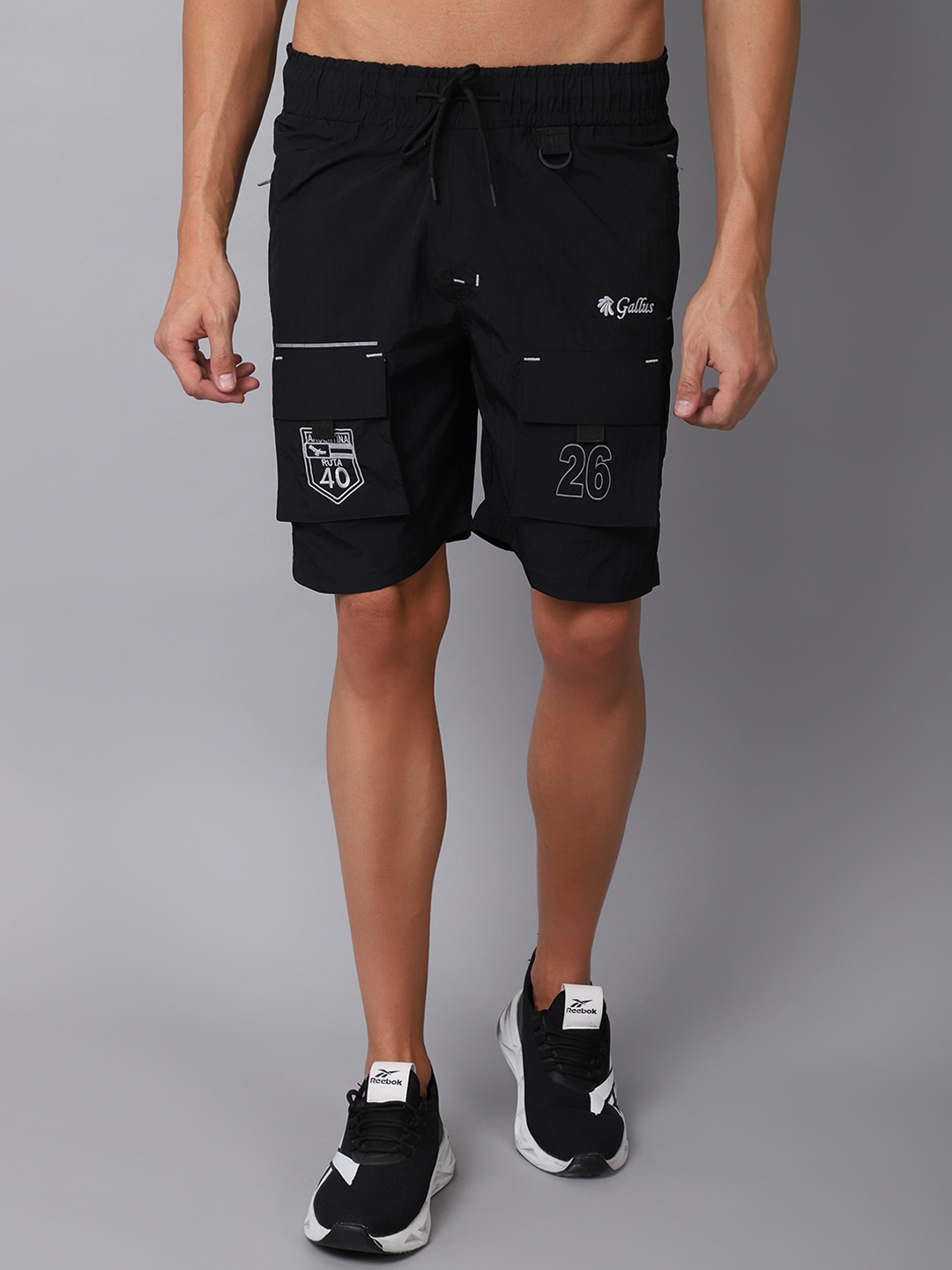 

Gallus Men Black Typography Printed Slim Fit Training or Gym Shorts