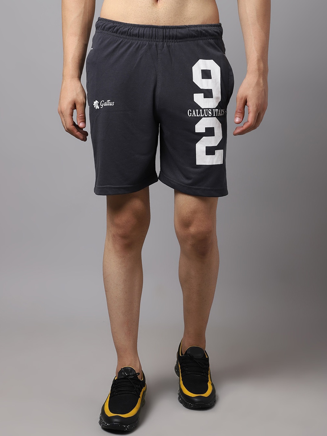 

Gallus Men Charcoal Typography Printed Slim Fit Training or Gym Sports Shorts