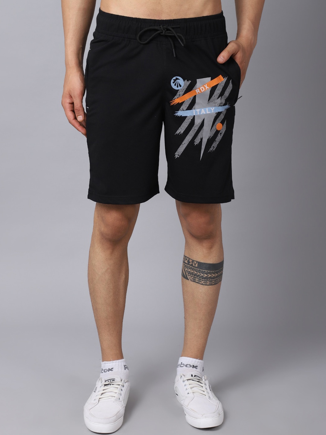 

Gallus Men Black Printed Slim Fit Rapid Dry Training or Gym Sports Shorts