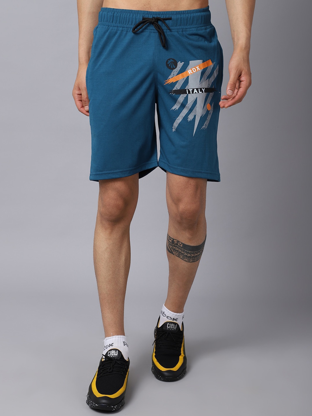 

Gallus Men Teal Printed Slim Fit Training or Gym Shorts