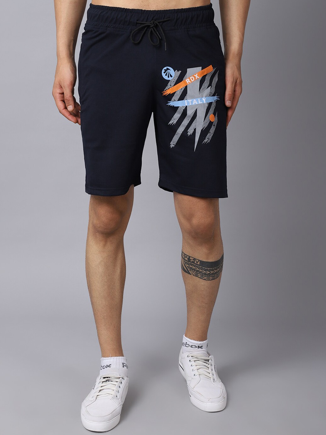 

Gallus Men Navy Blue Printed Slim Fit Training or Gym Sports Shorts