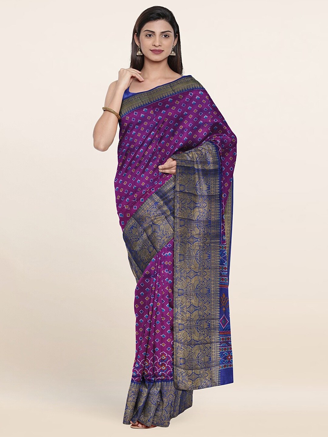 

Pothys Violet & Blue Ethnic Motifs Zari Art Silk Saree