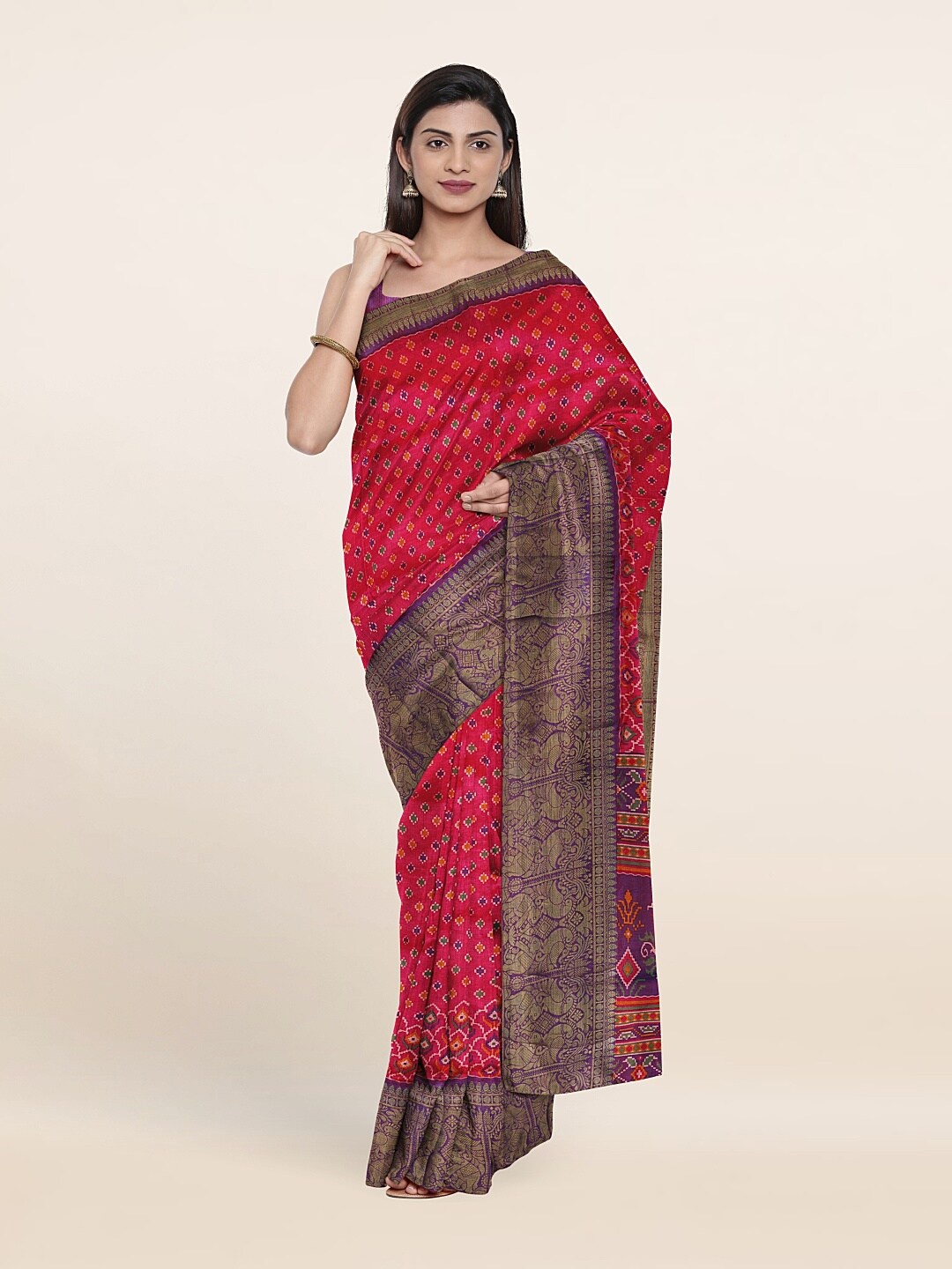 

Pothys Pink & Violet Zari Art Silk Saree
