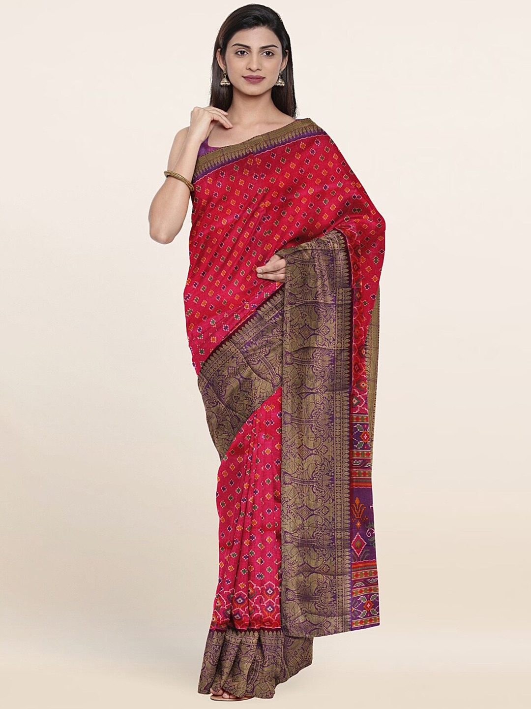 

Pothys Red & Violet Zari Art Dupion Silk Saree With Unstitched Blouse Piece