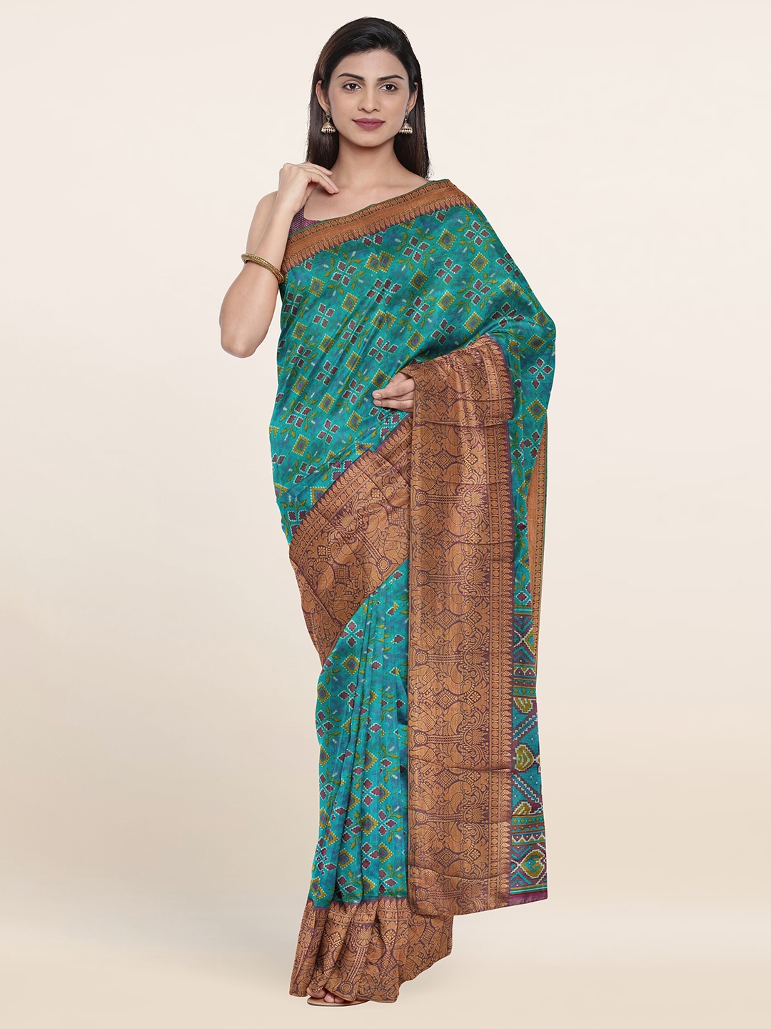 

Pothys Green & Violet Printed Zari Art Silk Saree