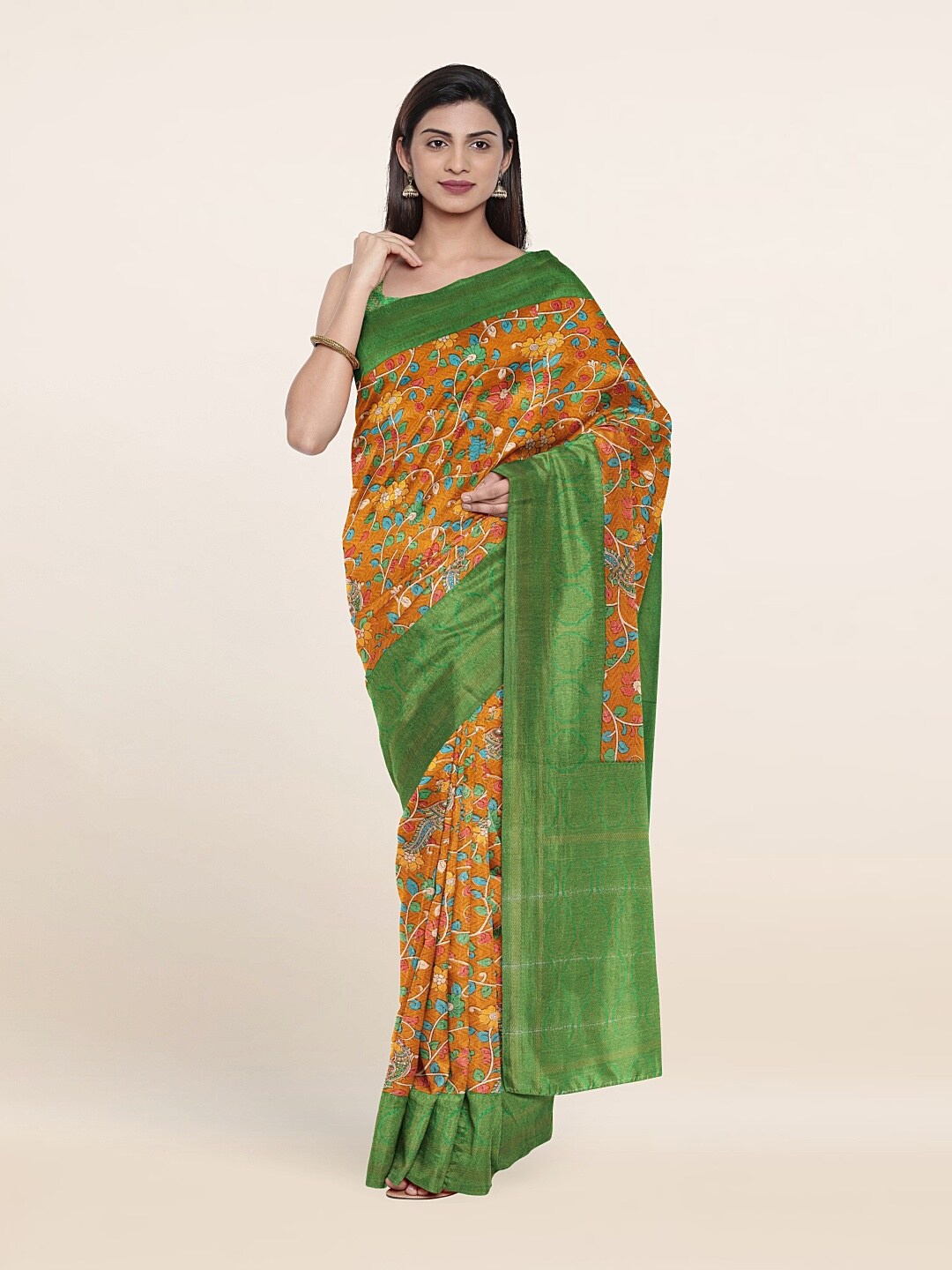 

Pothys Mustard & Green Floral Zari Art Silk Saree