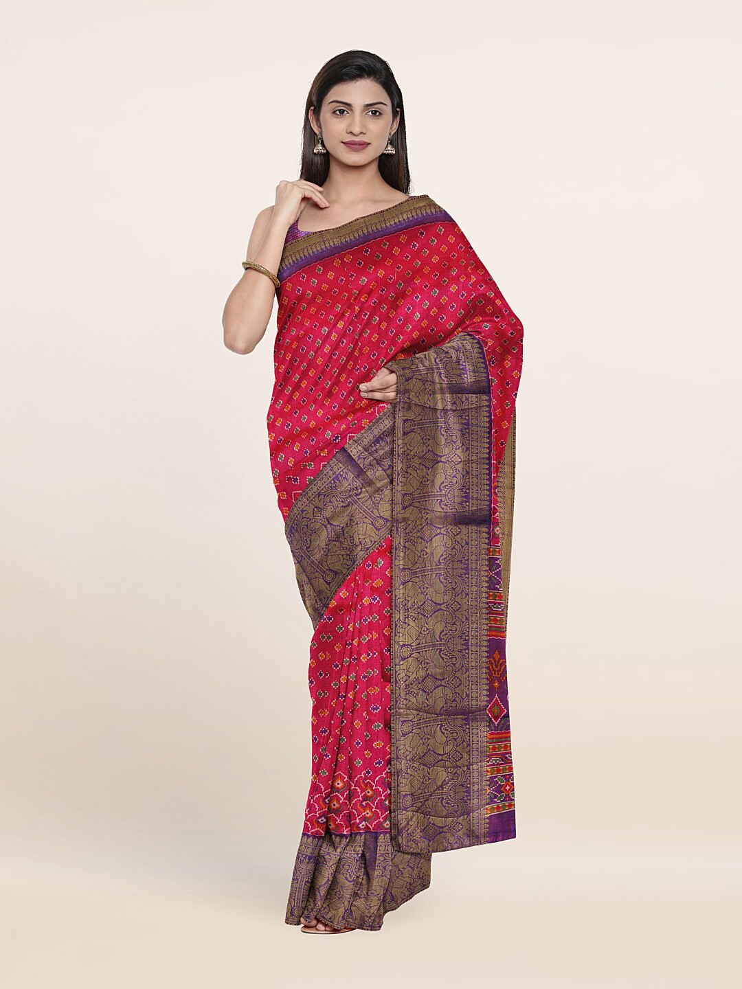 

Pothys Red & Purple Ethnic Motifs Zari Art Silk Saree