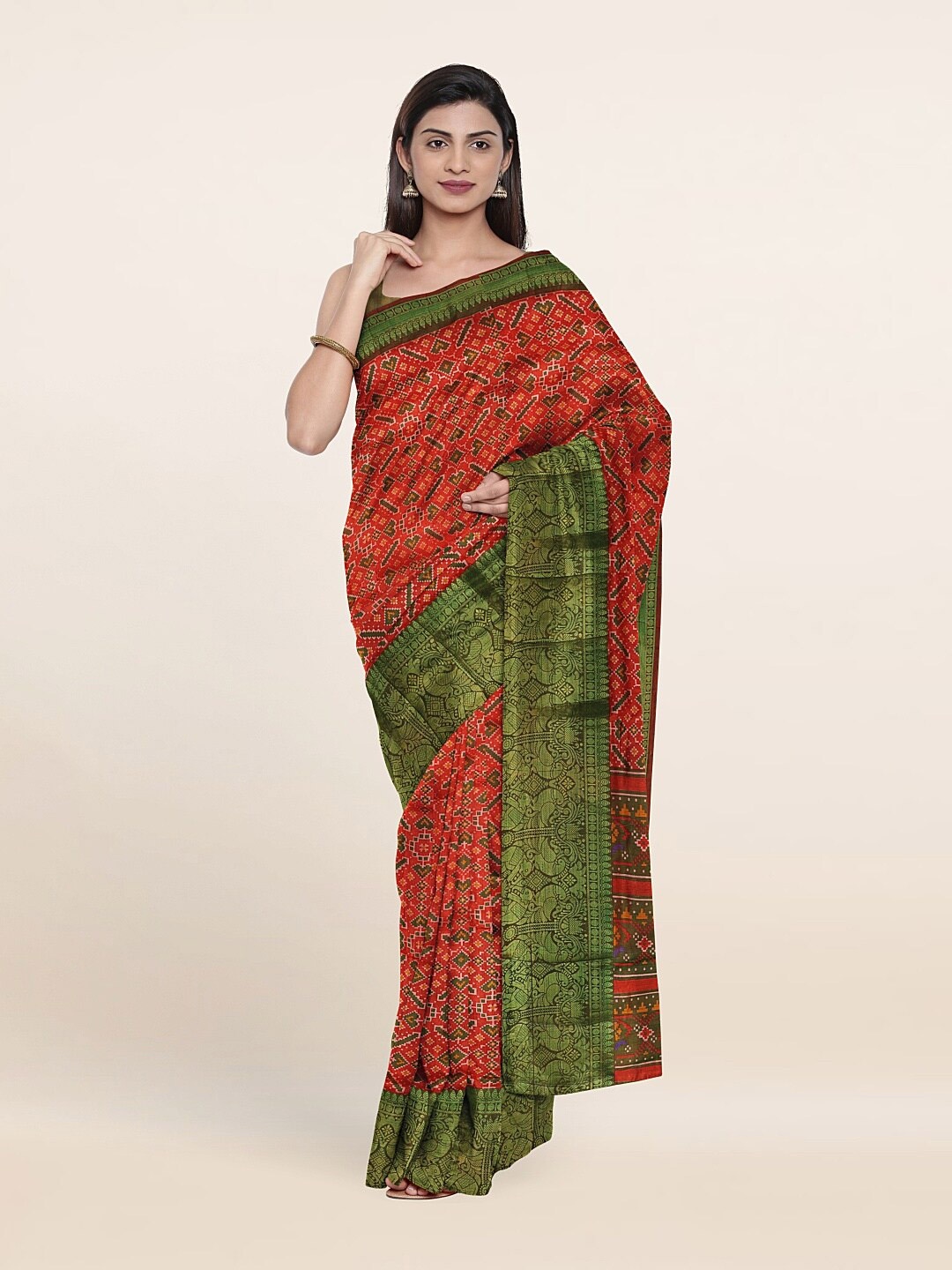 

Pothys Red & Green Zari Art Silk Saree