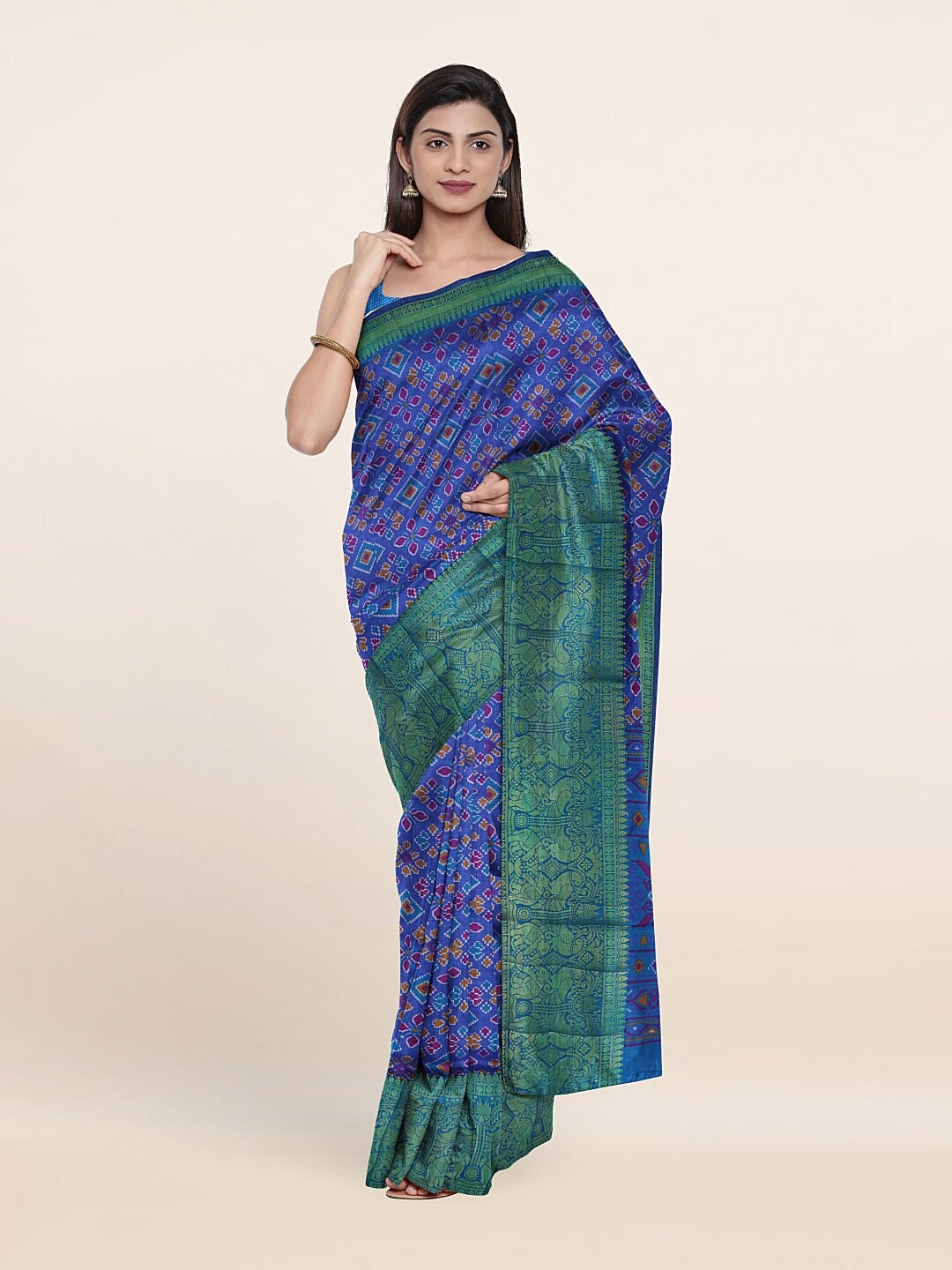 

Pothys Blue & Green Zari Art Silk Saree