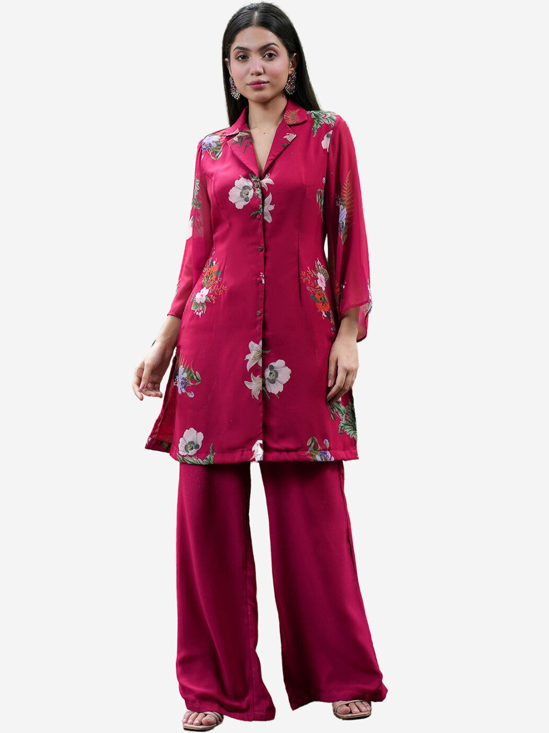 

Alaya By Stage3 Women Red Floral Printed Flared Sleeves Georgette Kurta