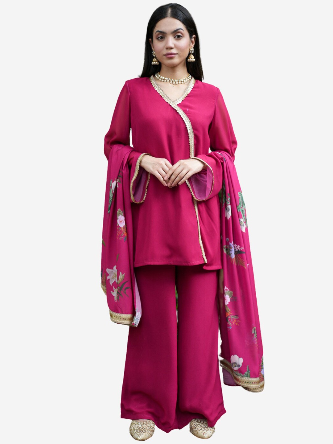 

Alaya By Stage3 Women Cherry Pink Embellished V-Neck Kurti
