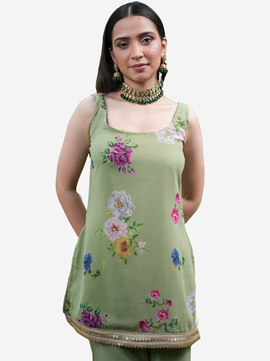 

Alaya By Stage3 Women Green Floral Printed Georgette Kurta