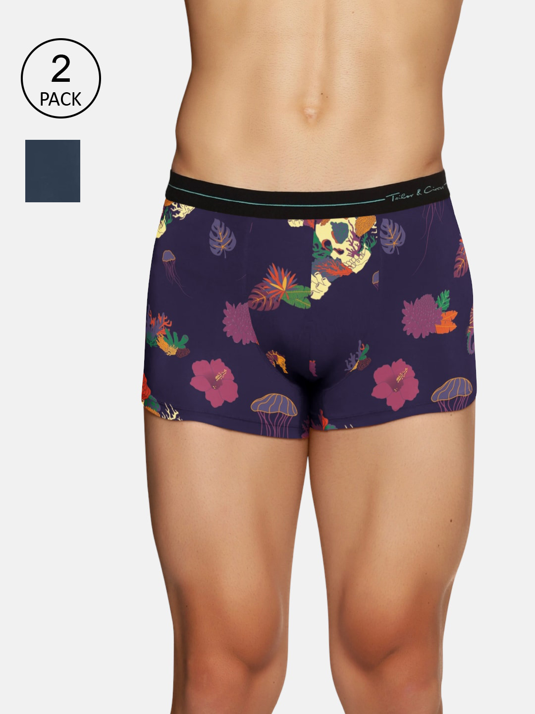 

Tailor & Circus Men Navy-Blue & Purple Pack Of 2 Printed Modal Trunks