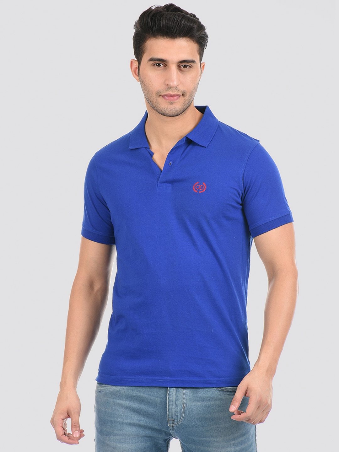 

Cloak & Decker by Monte Carlo Men Blue Polo Collar Applique T-shirt