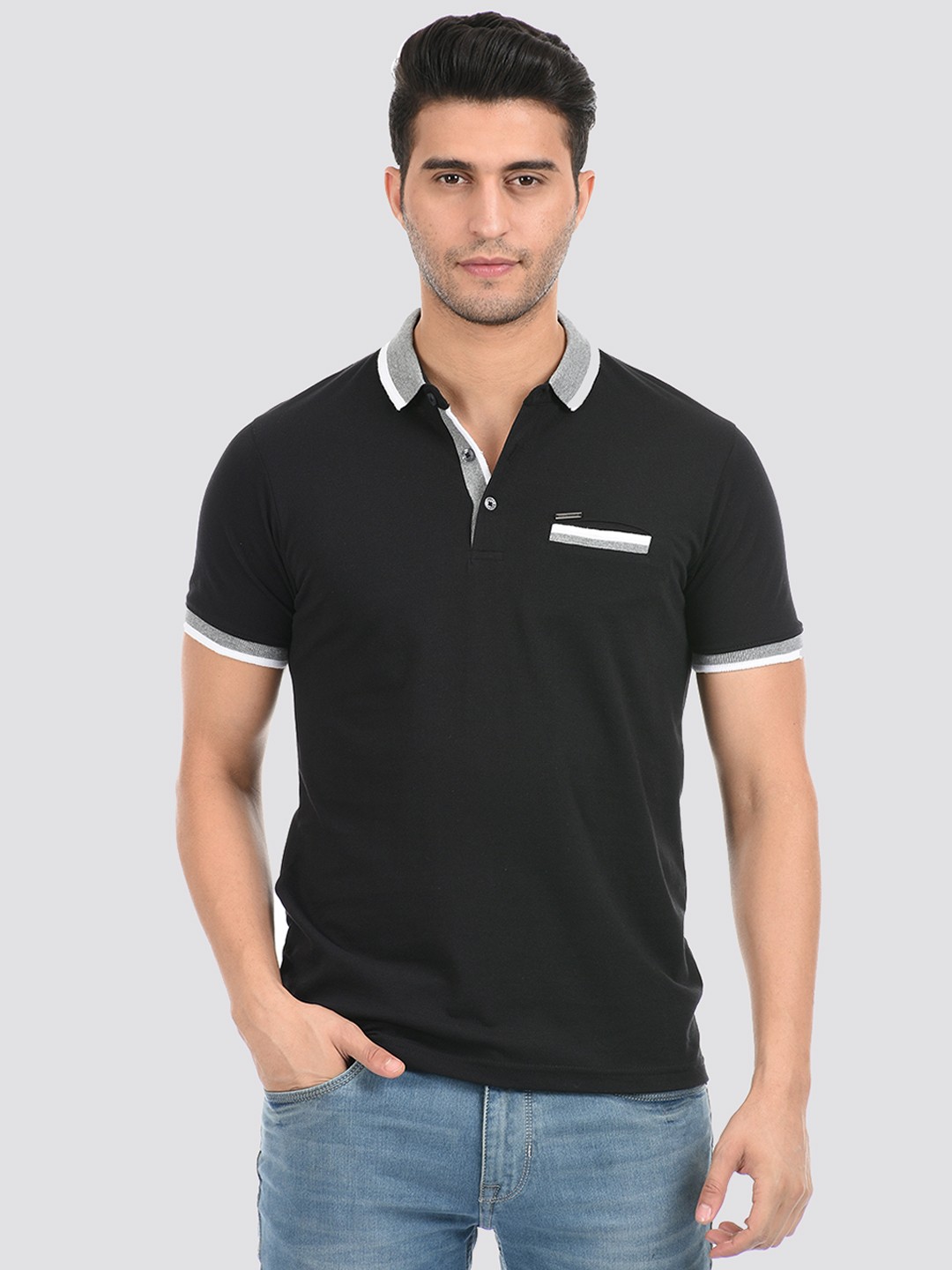 

Cloak & Decker by Monte Carlo Men Black Polo Collar T-shirt